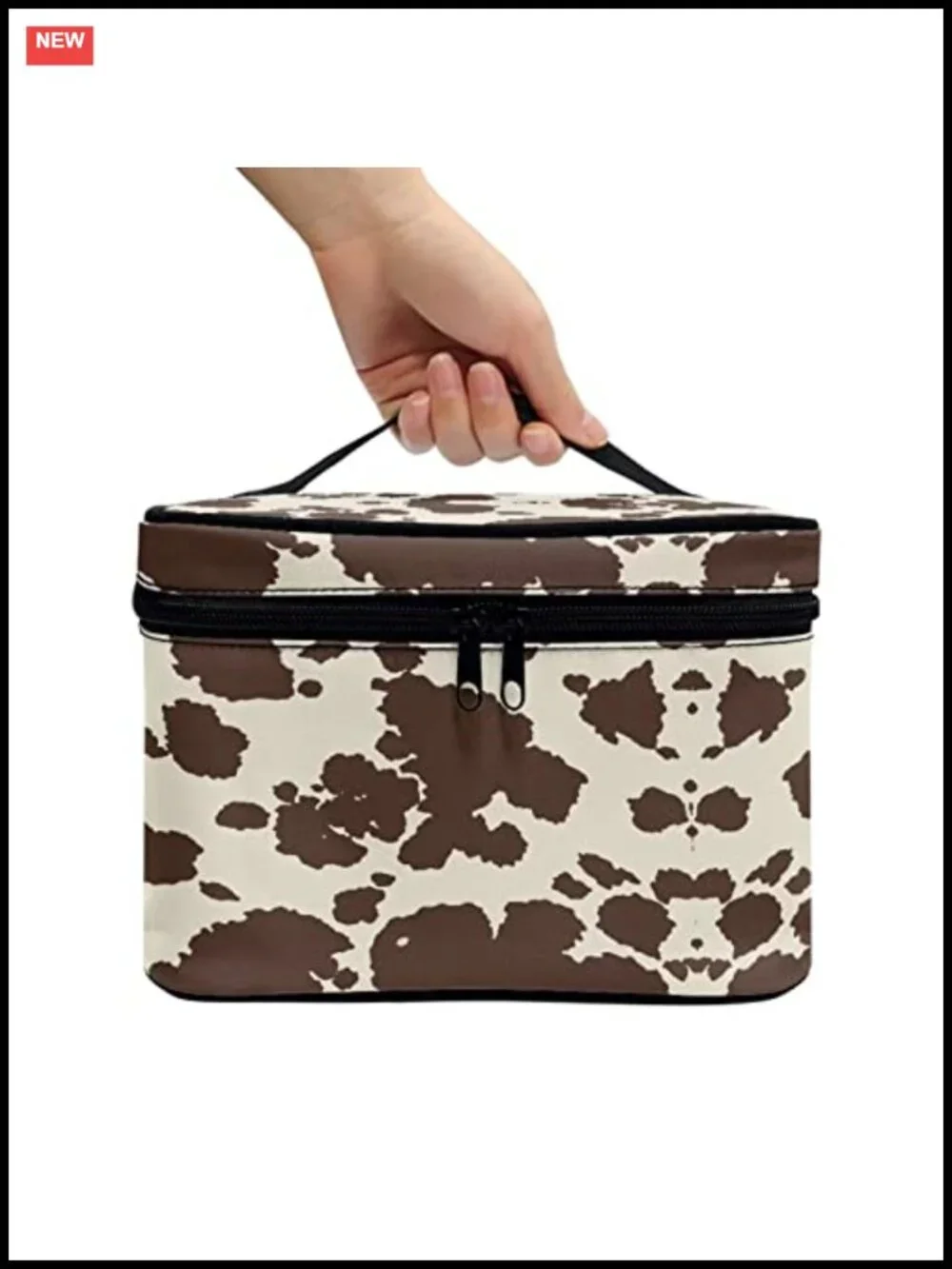 Cow Print Waterproof Travel Makeup Bag Tote Organizer with Handle for Women
